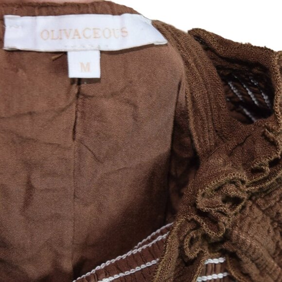OLIVACEOUS Tiered Mini Dress Ruffled Saddle Brown Sz Medium Bohemian Western - Picture 5 of 7